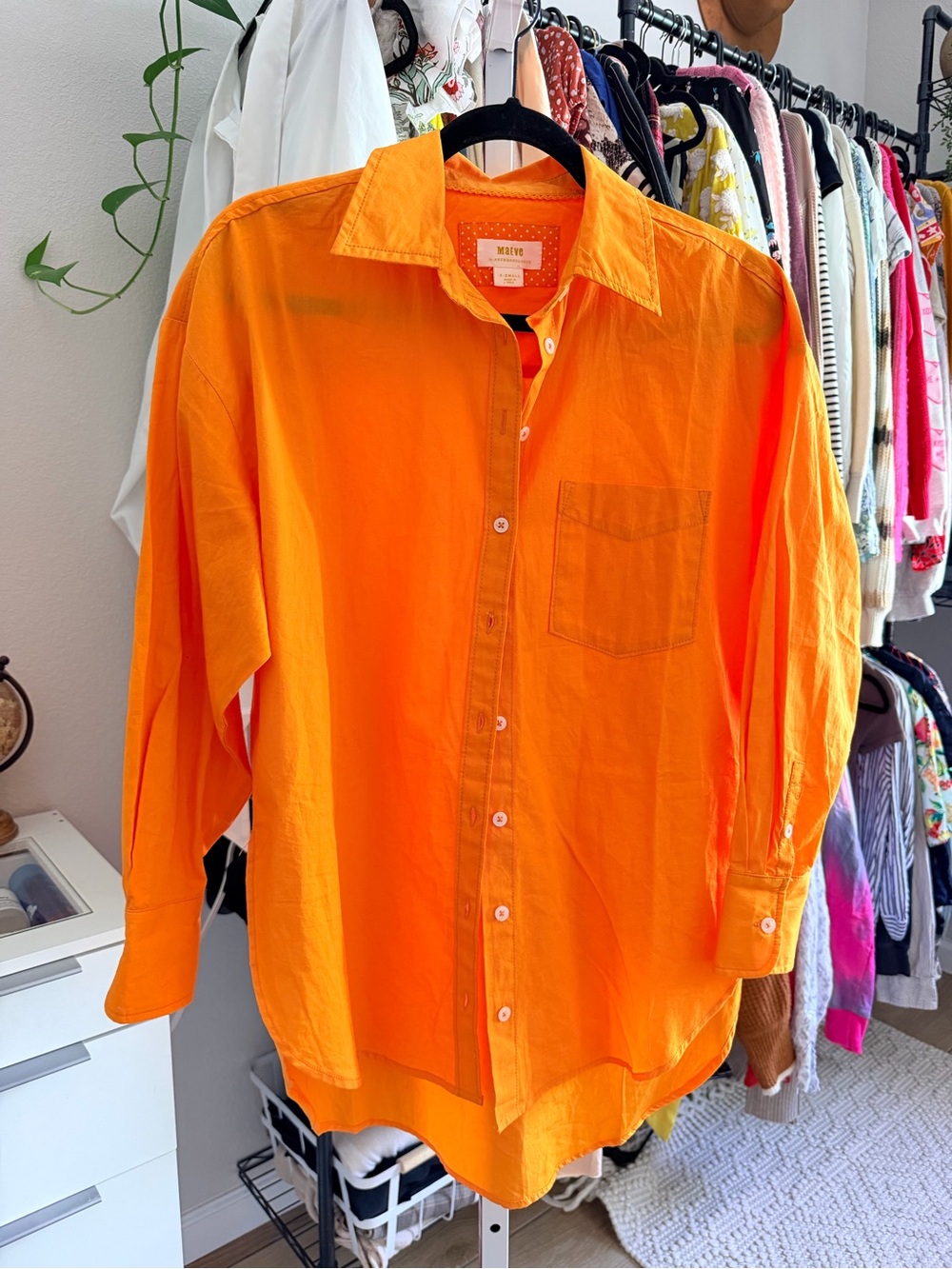 Anthropologie Maeve Oversized Button Down Top Size XS Orange - Picture 2 of 6